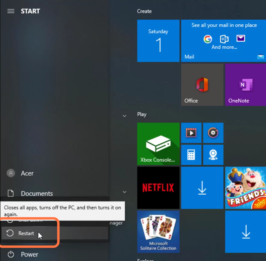 Finally, restart the PC to resolve the problem. 