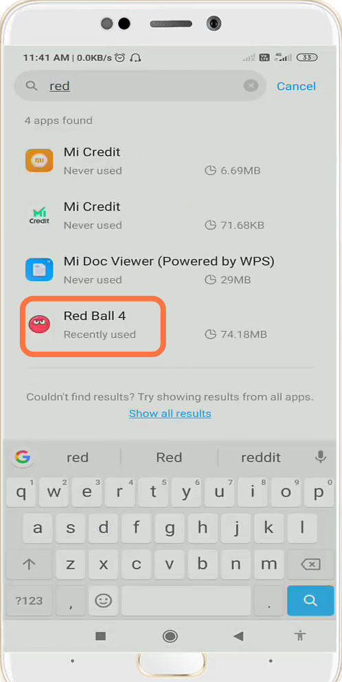 After that, open up the Red Ball 4 app settings. 