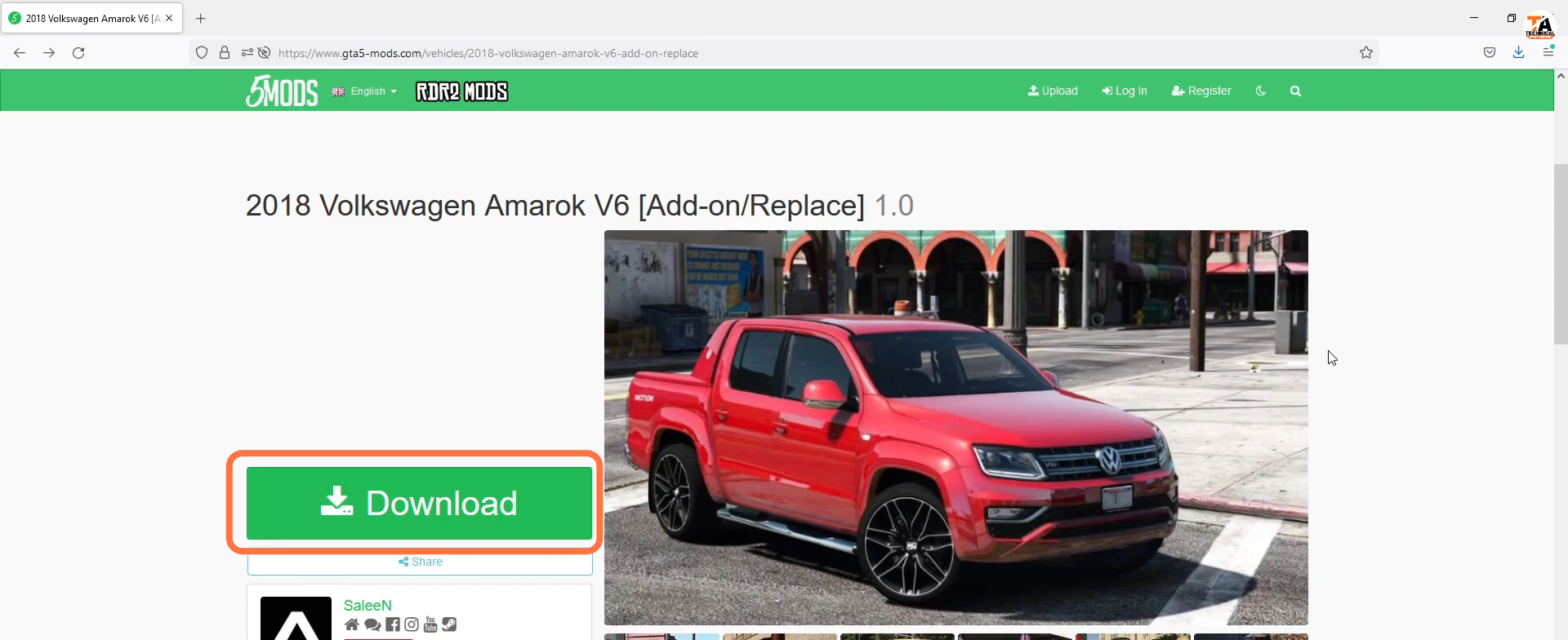 You will need to download the mod file from "https://www.gta5-mods.com/vehicles/20...". Open the link and click on the Download button to download it. 