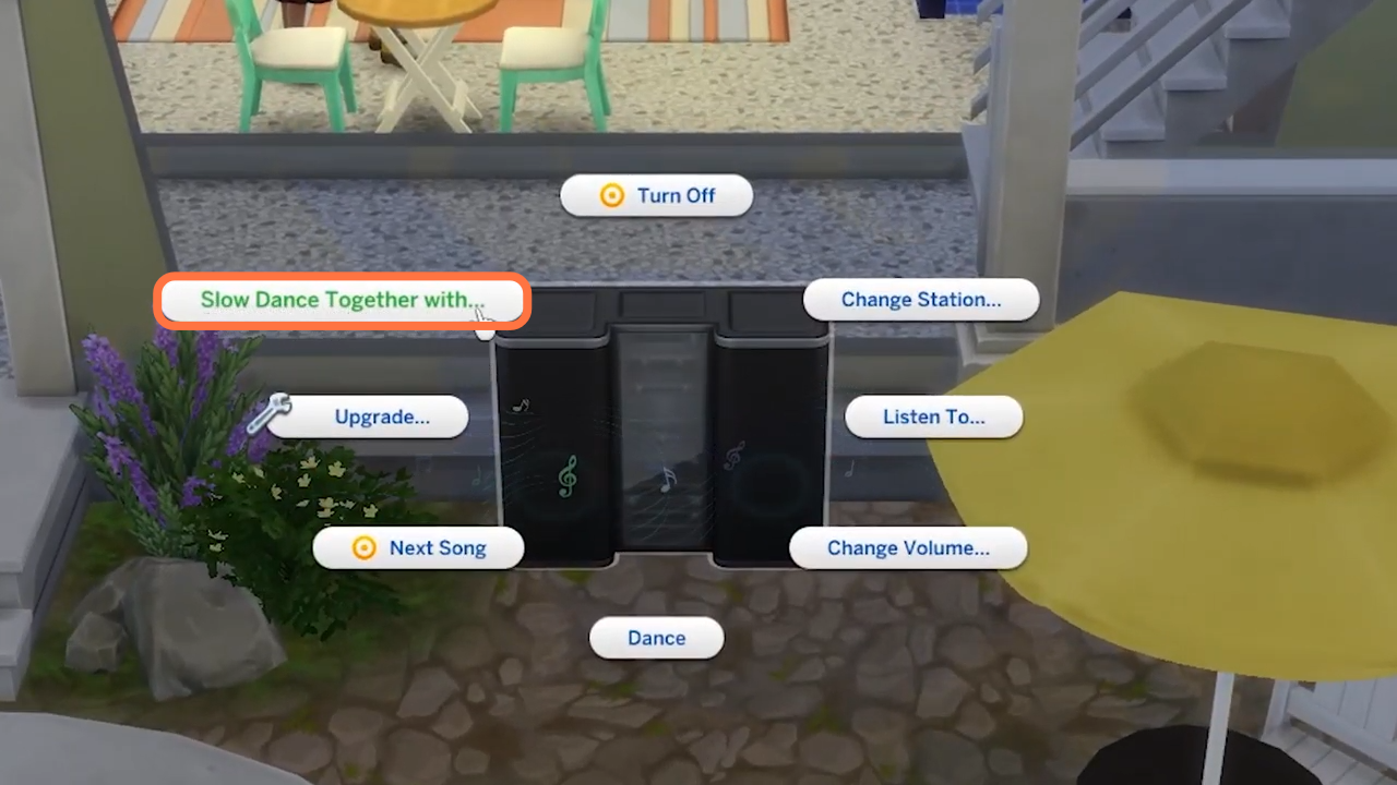 When Music starts, you need to click on speakers and choose the 'Slow Dance Together with' option.  