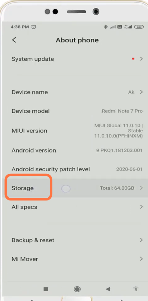 And navigate to Storage. 