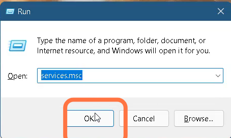 You need to press the Windows key + R and type "services.msc".