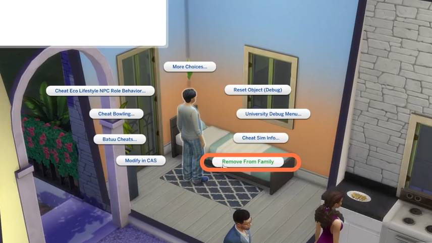 A list of options will appear, you need to choose "Remove From Family" option and the sim will be removed from your household. 