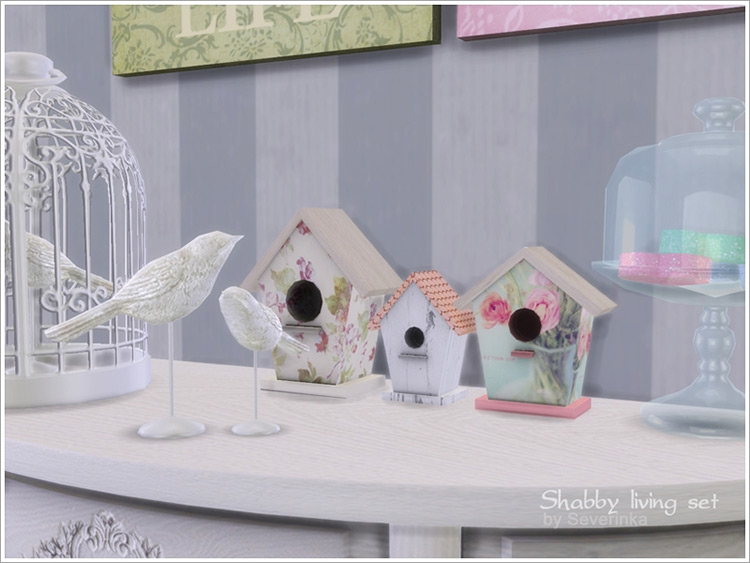 Shabby Living Set with Bird Houses / Sims 4 CC