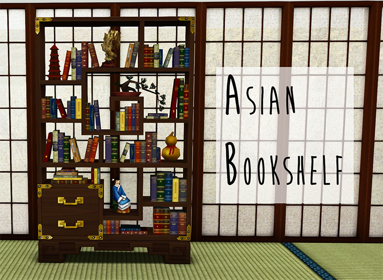 Asian Bookshelf for Sims 4