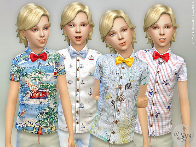Printed Shirt With Bow Tie / TS4 CC
