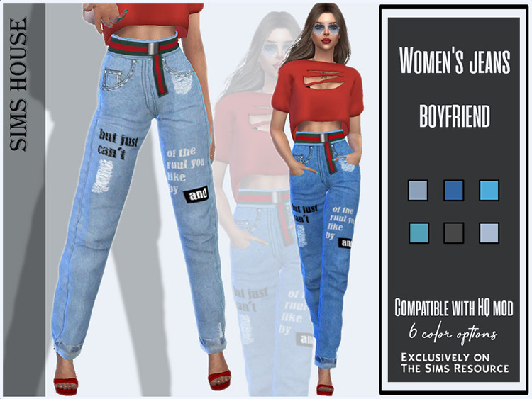 Women’s Boyfriend Jeans with Inscriptions / TS4 CC