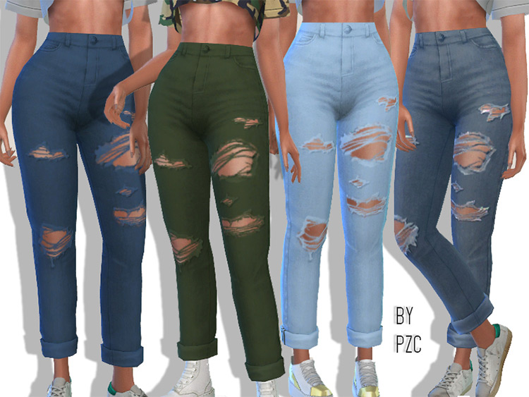 High-Waisted Ripped Boyfriend Jeans / Sims 4 CC