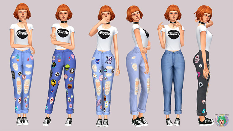 High-Waisted Boyfriend Jeans with Decals for The Sims 4