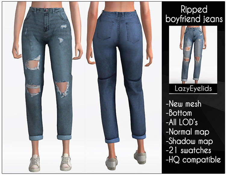 Ripped Boyfriend Jeans (detailed) TS4 CC