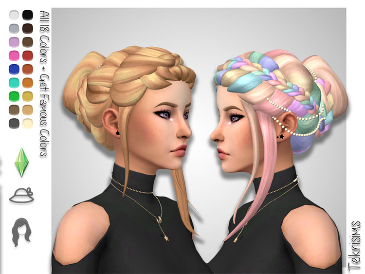 Braided bun updo style hair for Sims4