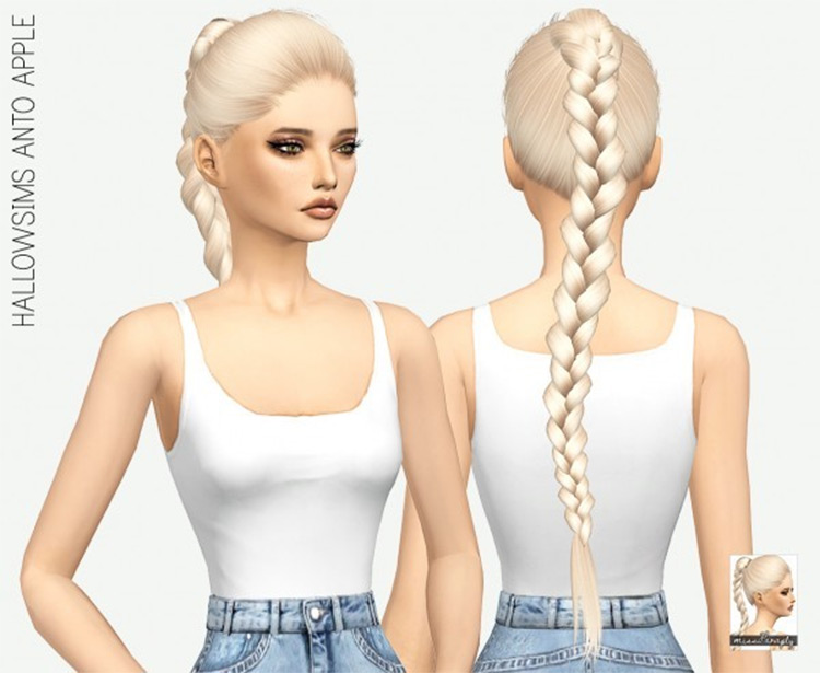 Long blonde braided ponytail hairdo - Sims 4 CC