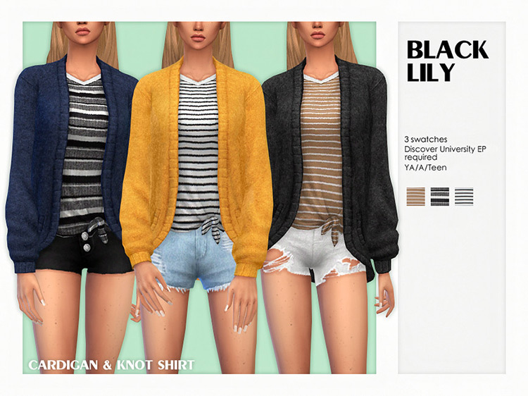 Black Lily’s Cardigan & Knot Shirt for Sims 4