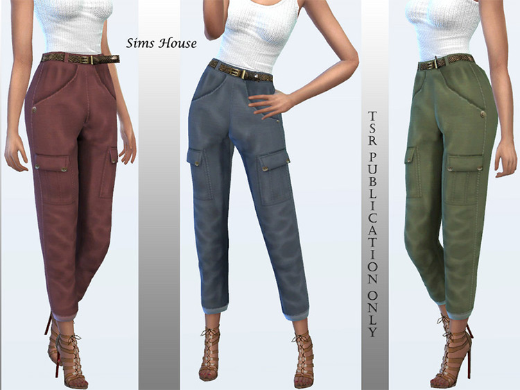 Women’s Cargo Pants With Slim Belt for The Sims 4