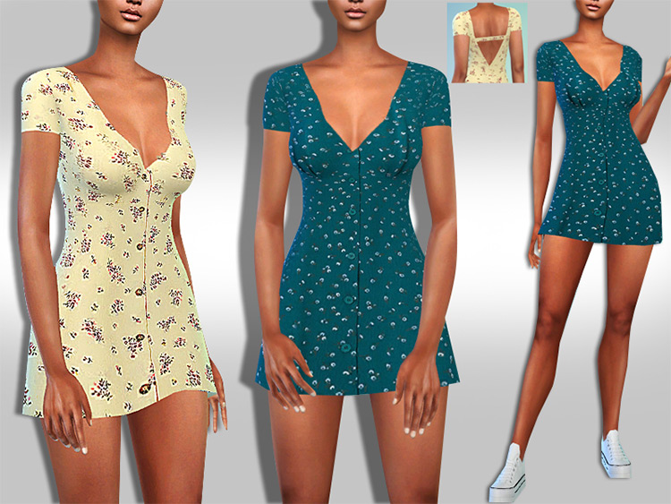 Casual Short Sleeve Pattern Dresses / TS4 CC