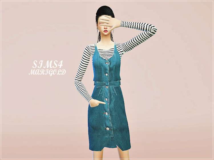 Ribbon Belt Denim Dress CC