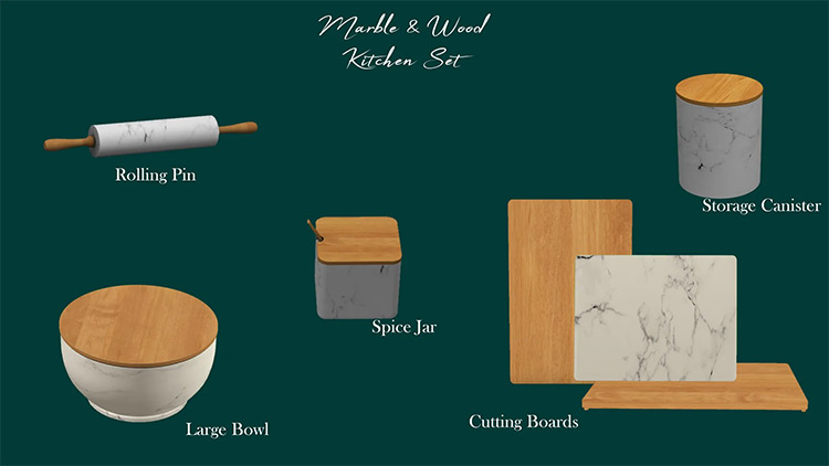 Marble & Wood Kitchen CC Set for The Sims 4