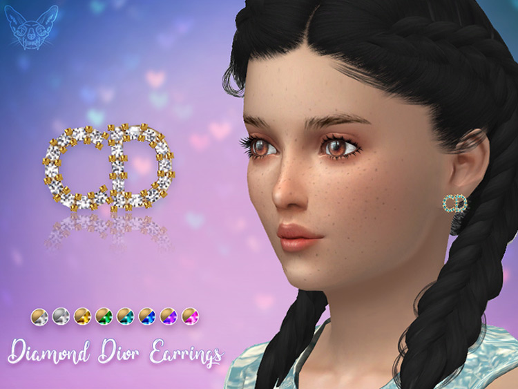 Diamond Dior Stud Earrings For Kids / Sims 4 CC