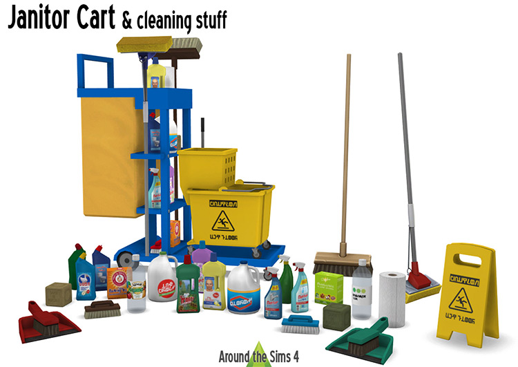 Janitor Cart & Cleaning Stuff Sims 4 CC