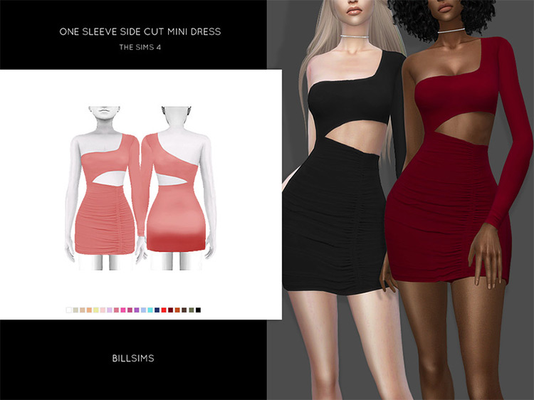 One Sleeve Side Cut Mini Dress Sims 4 CC