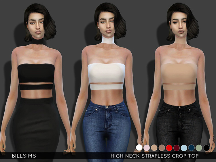 High Neck Strapless Crop for Women - Sims 4 CC