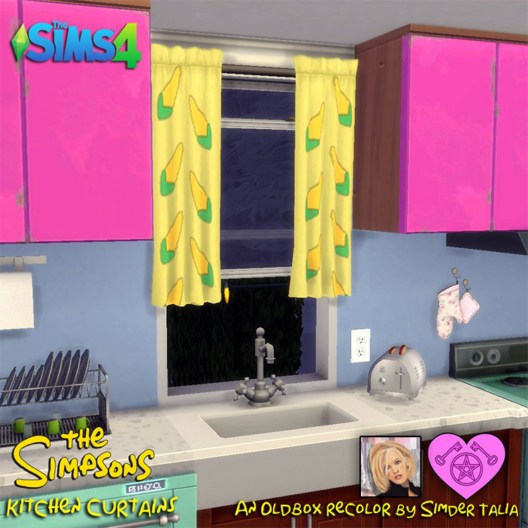 The Simpsons Cartoon Kitchen Curtains for The Sims 4