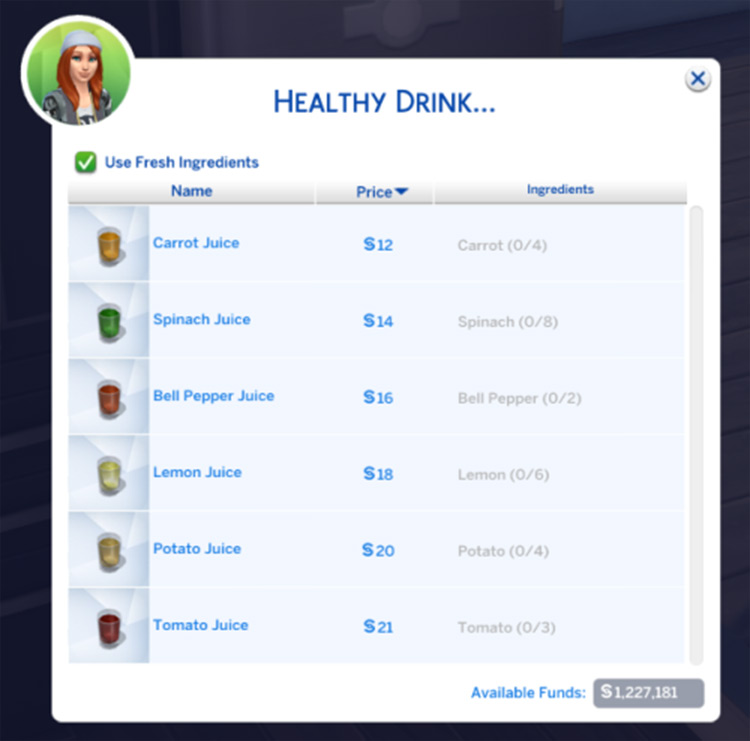 Healthy Drinks mod for Sims 4