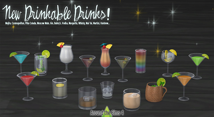 Drinkable Alcoholic Drinks mod for Sims 4