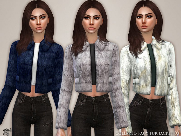Collared Faux Fur Jacket for The Sims 4