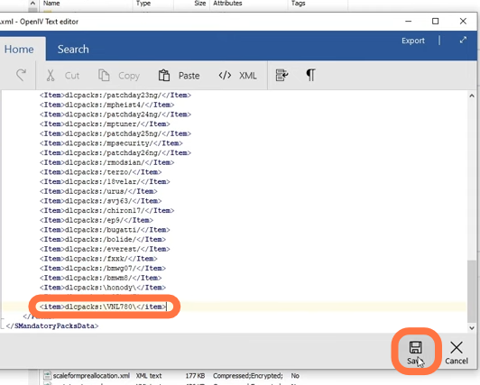 Right-click on the "dlclist.xml" file and select edit to add this code line "<Item>dlcpacks:\VNL780\</Item>" just before the closing of paths tag and then save the XML file.