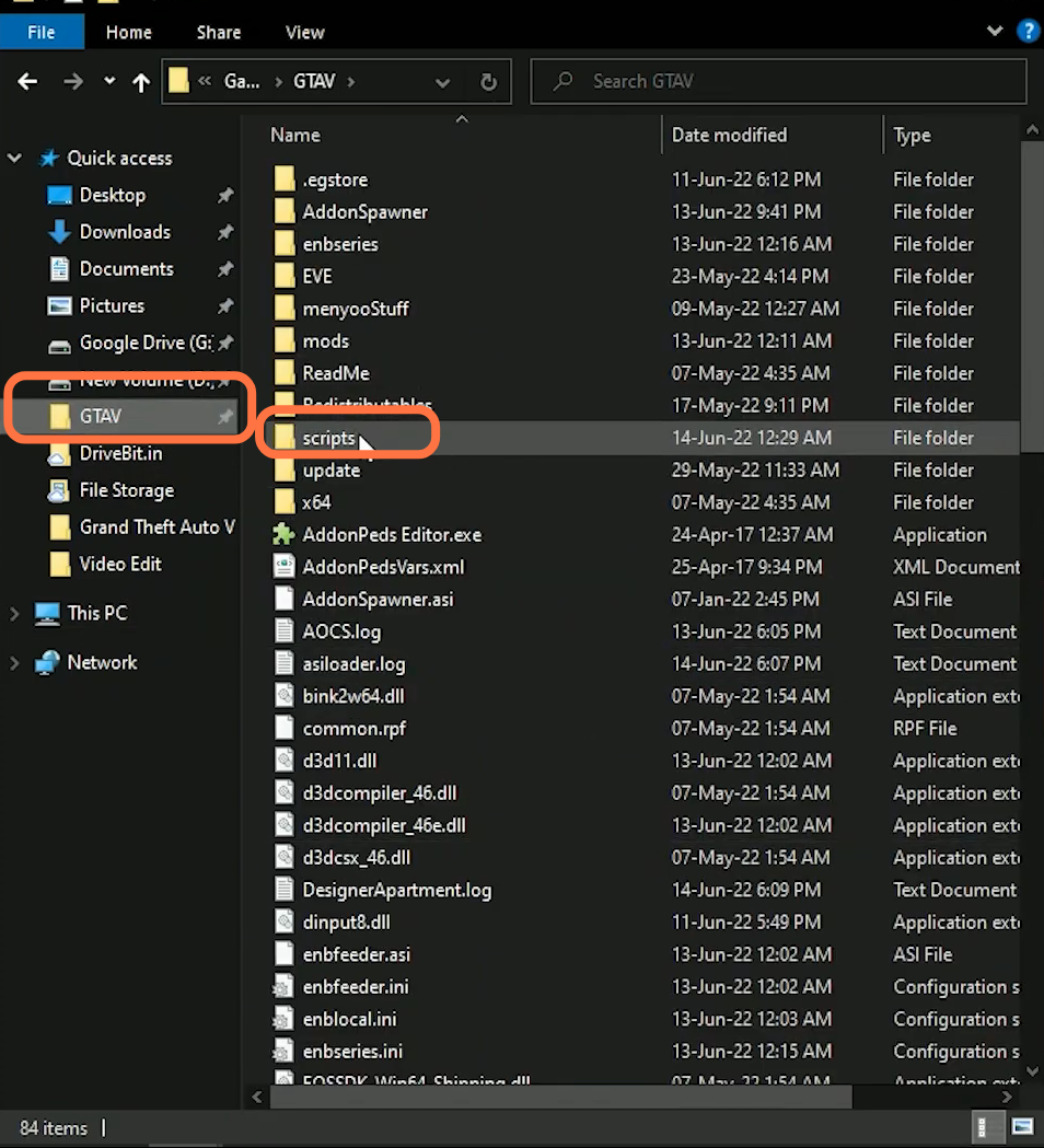 Now go to GTA V main directory and enter into script folder.