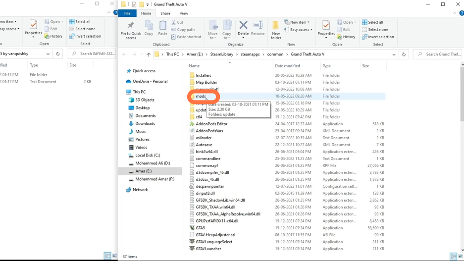 Then you have to find the “mods” folder inside the Grand Theft Auto V. Incase the folder is missing, then you’ll have to create an empty folder with name “mods”.