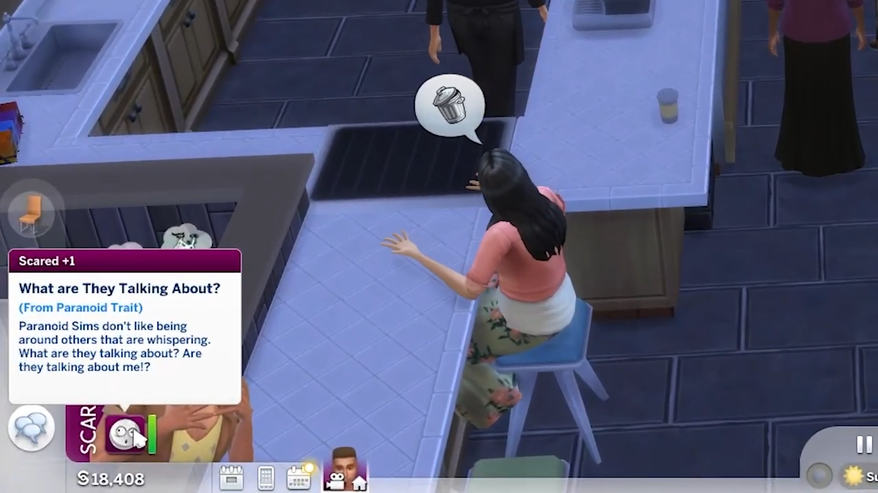 They will get a +1 scared moodlet when other sims whispering around them. 