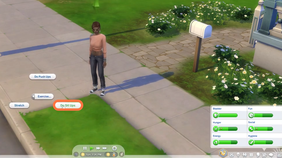 The active sims will always get exercise interactions when they click on the ground without being energized! 
