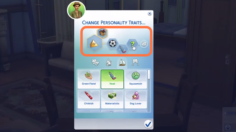 After that you can choose a trait or all to remove them. Click on the traits one by one and remove it by clicking the little cross symbol and you can add other traits by clicking question mark and then dragging the trait of your choice to the place holder. 