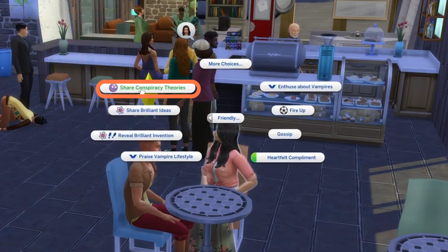 Paranoid sims are good in sharing conspiracy theories. They can interact to make friends so that they can share these stories under 'Friendly' options. 