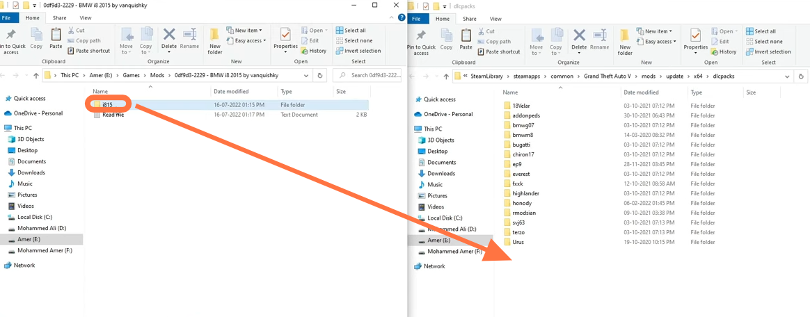 After that, open (GTA V Directory→ mods→update→x64→dlcpacks and paste the 'i815' folder (this can be found in the downloaded file) inside dlcpacks.