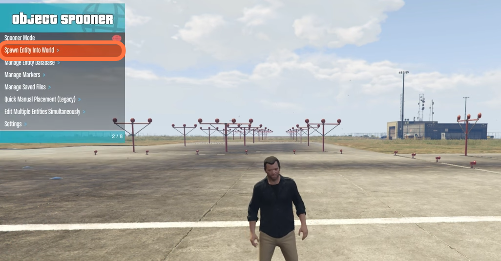 Select 'Spawn Entity into world' and choose vehicle to spawn it into GTA V.