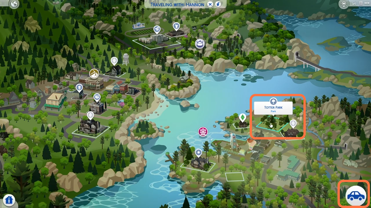 Click on 'TOTTER Park' location and confirm your visit to there by clicking the car icon at the bottom right corner. 