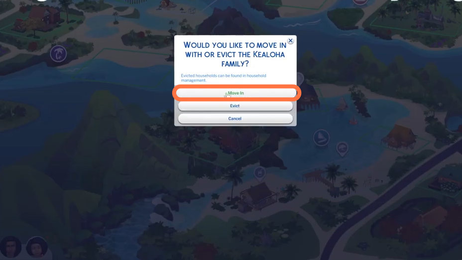 Now as you can see there are already some sims living here in this house so select the first option if you want your sims to live together with them.